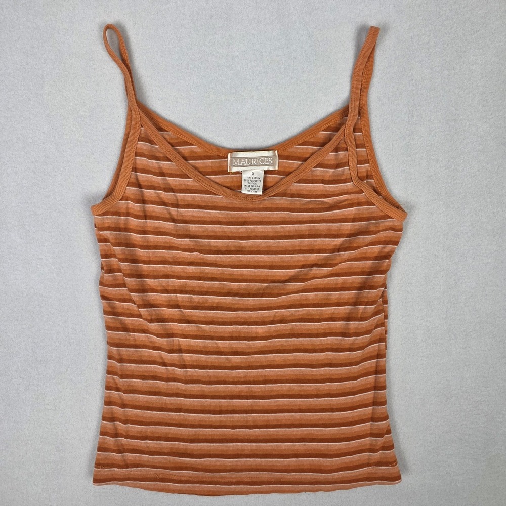 Vintage Y2k Maurices Tank Top Womens Small Orange Striped Made In USA 90s